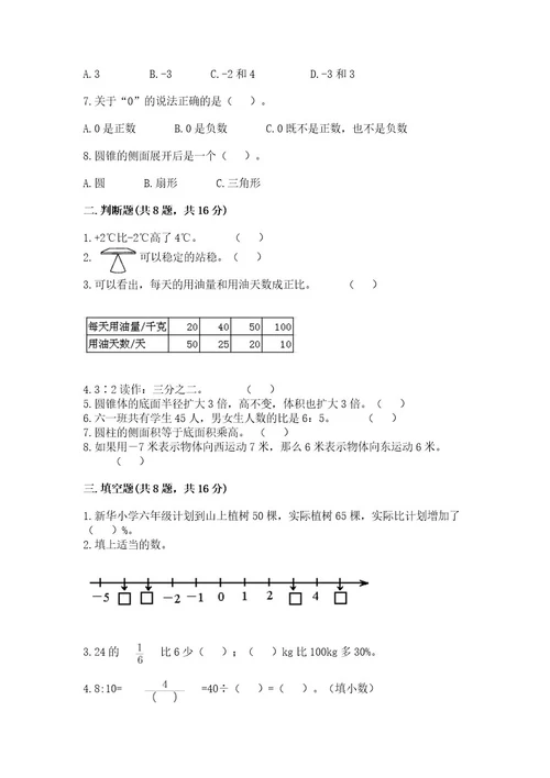 上海小学毕业数学试卷真题及参考答案一套