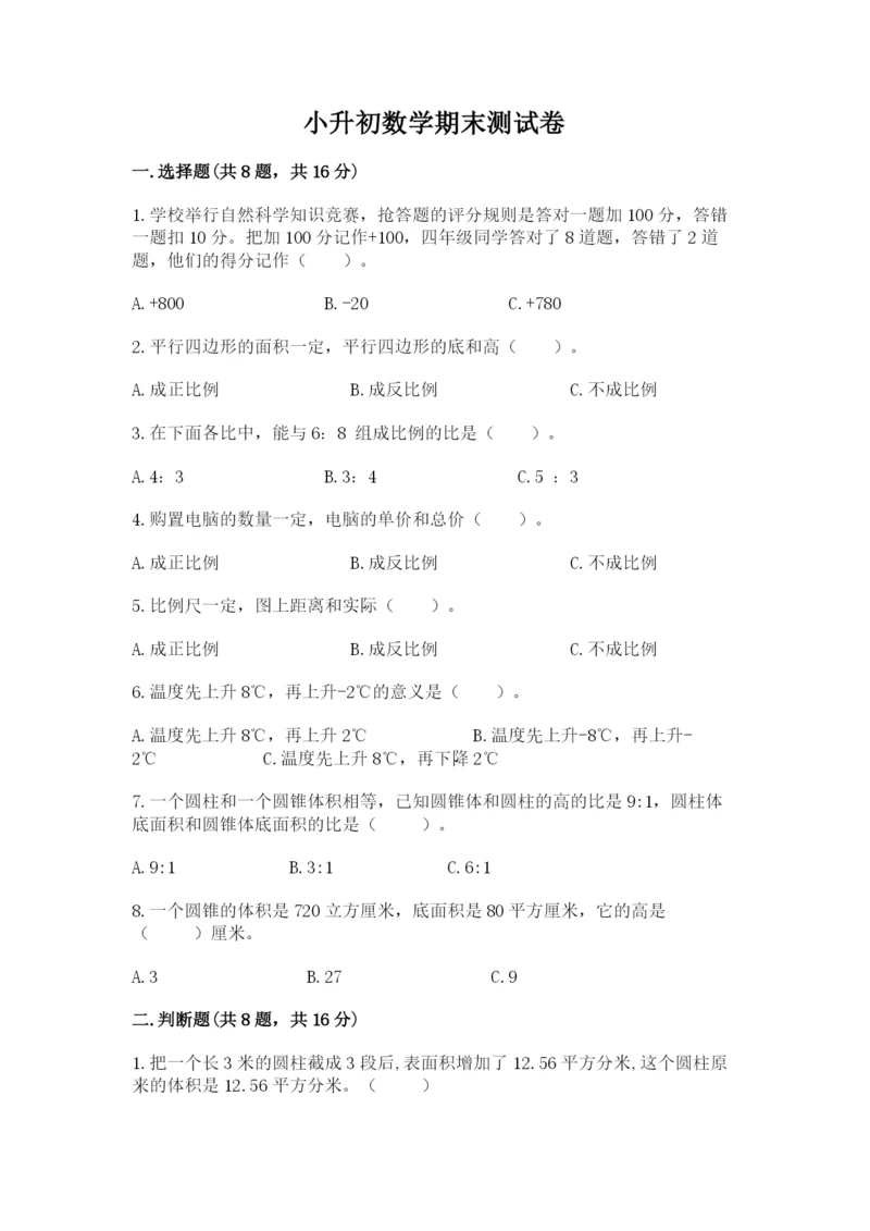 小升初数学期末测试卷（轻巧夺冠）.docx