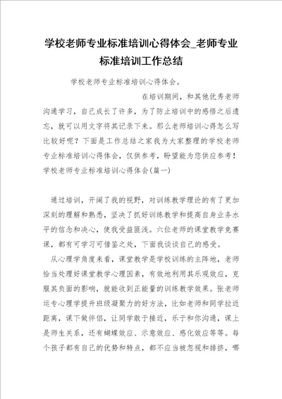 学校老师专业标准培训心得体会