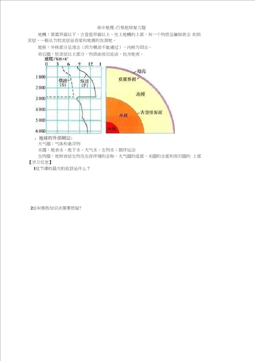 高中地理行星地球复习题
