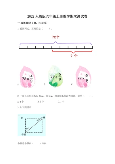 2022人教版六年级上册数学期末测试卷附答案【预热题】.docx