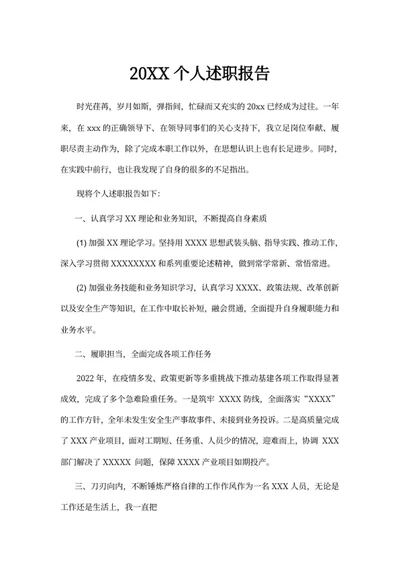 20XX述职报告