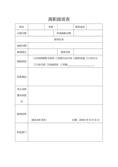 员工离职面谈表word模板