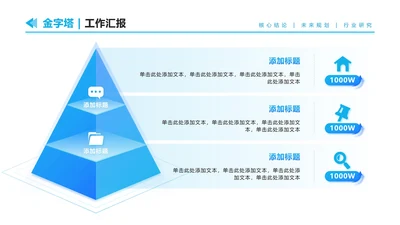 蓝色微立体三项金字塔PPT单页