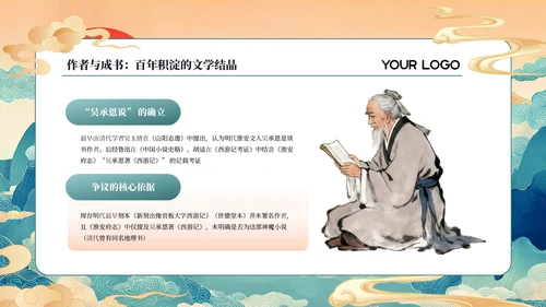 蓝绿国潮经典名著《西游记》读书分享PPT模板