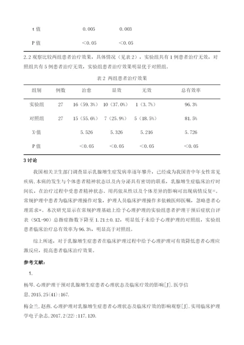 心理护理对乳腺增生症患者心理状态及临床疗效的影响.docx