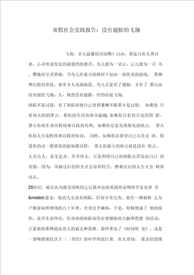 寒假社会实践报告：没有翅膀的飞翔