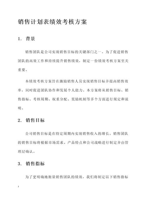 销售计划表绩效考核方案