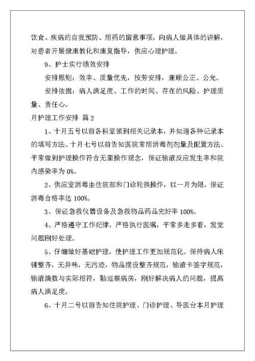2022年月护理工作计划汇总5篇