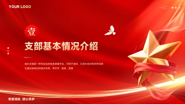 红色党政风团支书个人述职报告ppt模板