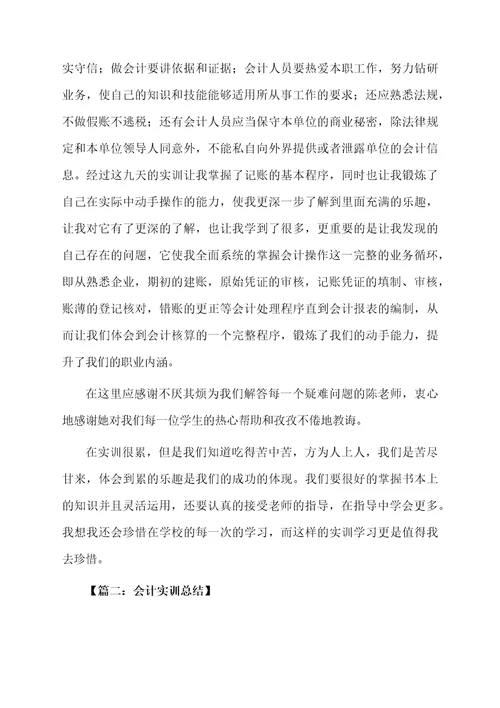 大学生会计实训总结1000字