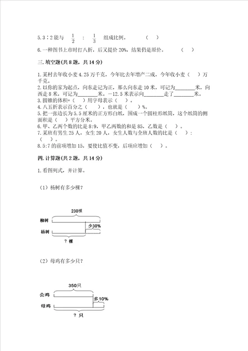 2023六年级下册数学期末测试卷带答案满分必刷