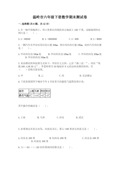 温岭市六年级下册数学期末测试卷（精选题）.docx