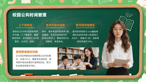 橙色创意风开学季新学年规划校园钟声再响起PPT模板