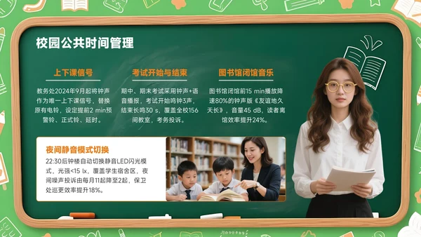 橙色创意风开学季新学年规划校园钟声再响起PPT模板