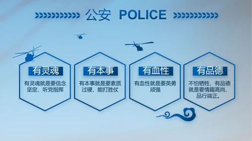 蓝色公安警察年终工作总结汇报PPT