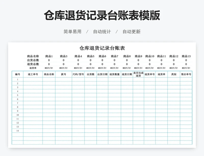 仓库退货记录台账表模版