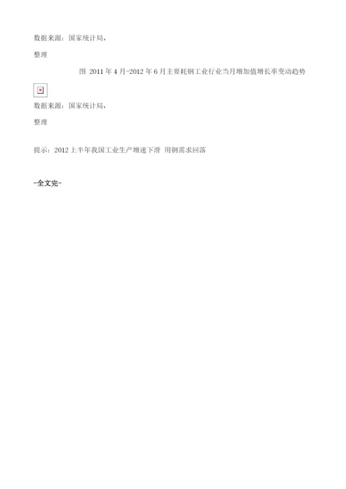 上半我国工业生产增速下滑用钢需求回落.docx