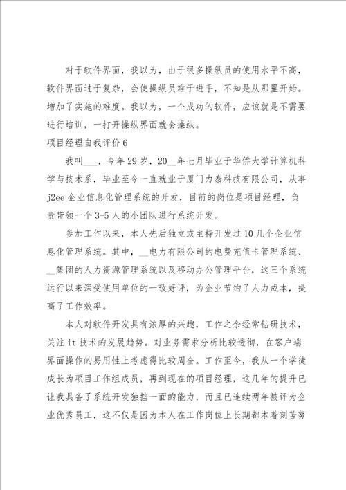 项目经理自我评价