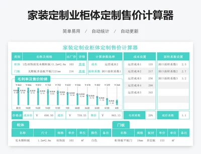 家装定制业柜体定制售价计算器