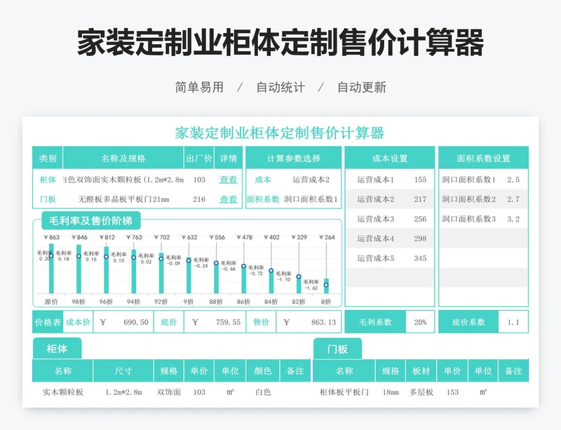 家装定制业柜体定制售价计算器