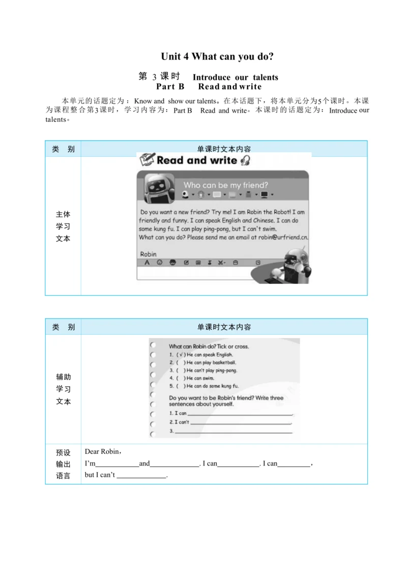 Unit 4 What can you do Part B     Read and write大单