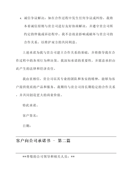 客户向公司承诺书