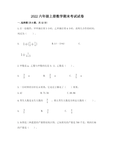 2022六年级上册数学期末考试试卷（能力提升）word版.docx