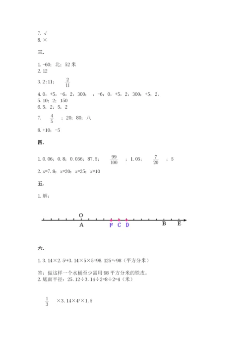 人教版数学六年级下册试题期末模拟检测卷附答案【基础题】.docx