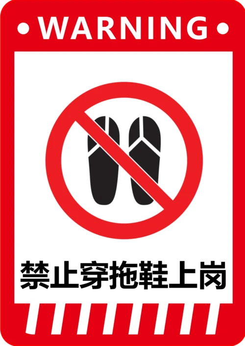 禁止穿拖鞋上岗标识(A4打印)