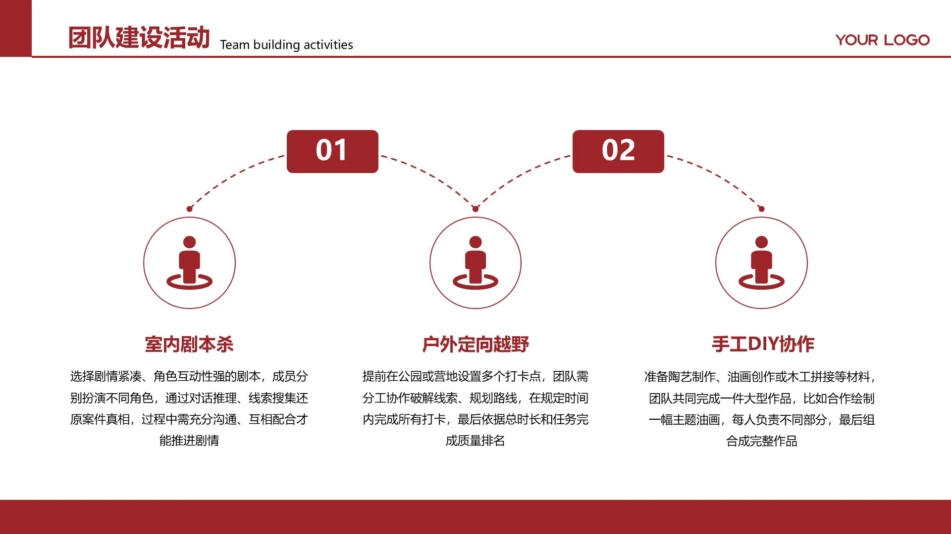 红色商务风纯文字团建活动PPT关系页