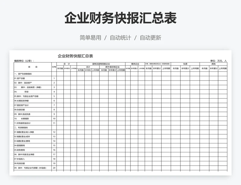 企业财务快报汇总表
