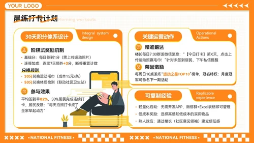 橙黄色卡通风全民健身月-社区活动策划与推广