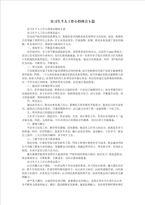 实习生个人工作心得体会5篇