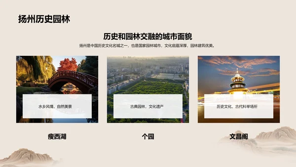 黄色扬州旅游印象旅游画册PPT模板