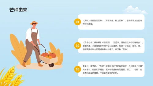 黄色插画二十四节气芒种科普介绍PPT模板