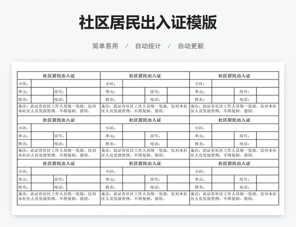 社区居民出入证模版