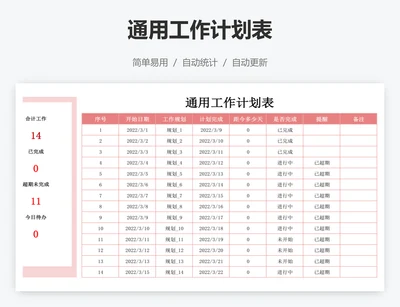 通用工作计划表