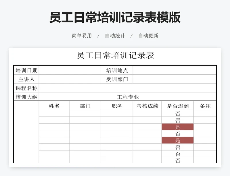 员工日常培训记录表模版