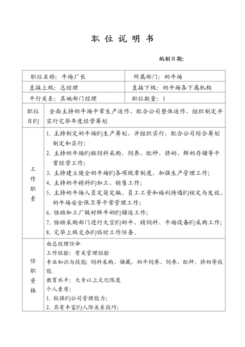 乳业有限公司各部门岗位基本职责专项说明书.docx