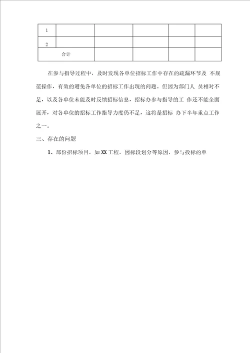 招标办公室年度上半年工作总结及下半年工作计划