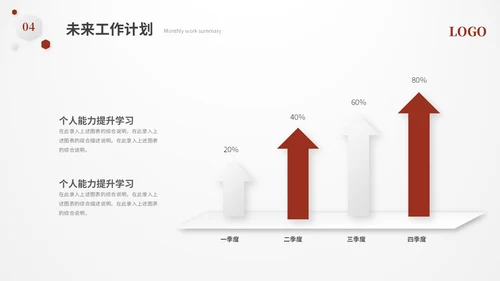 红色简约立体形状叠压月度工作总结工作汇报ppt模板