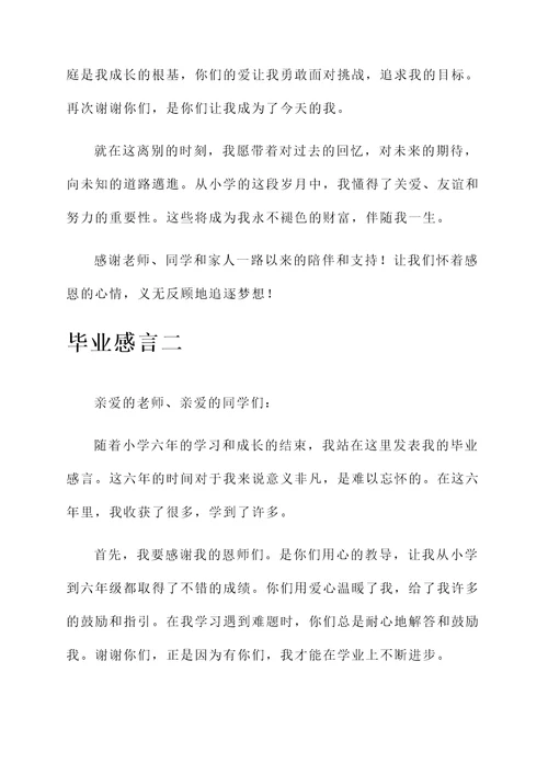 扉页小学毕业成长感言