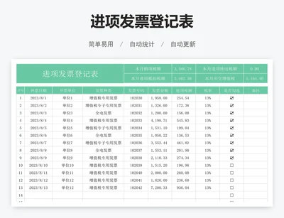 进项发票登记表