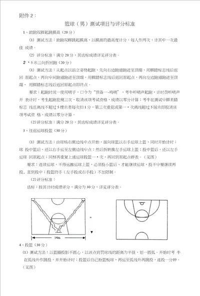 篮球测试项目评分标准