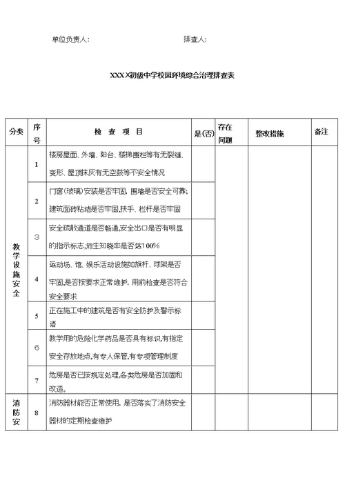 校园及周边环境排查表