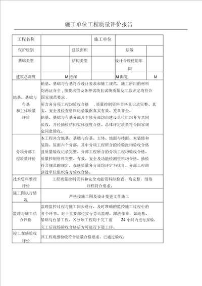 建筑施工单位工程质量评价报告