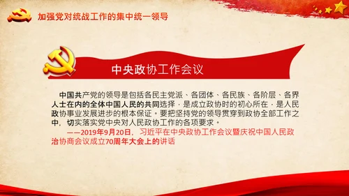 统一战线重要论述政治协商会议统战工作统战部红色PPT模板