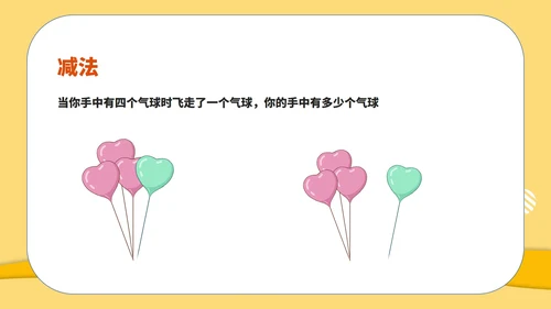 黄色扁平风一年级数学1-5的加减课件PPT模板