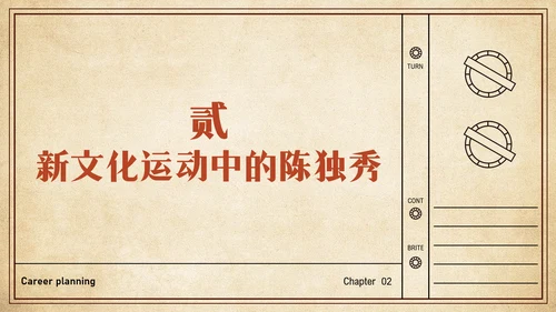 黄色复古简约风人物介绍陈独秀PPT模板